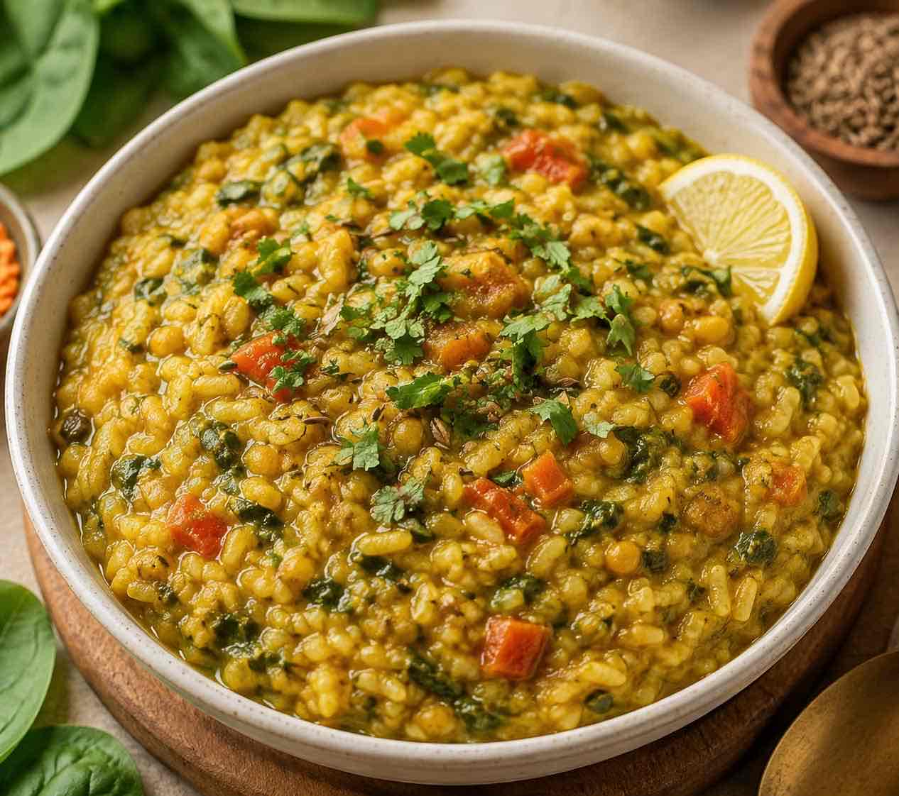 Gut friendly palak Dal-khichdi (low in carbs , high in fibres)