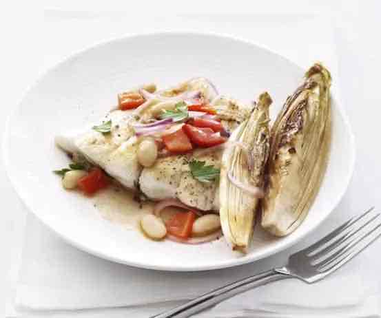 Halibut with Tuscan Beans and Endive