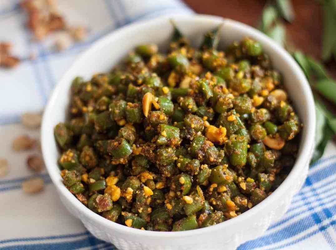 Maharashtrian Style Farasbi Chi Bhaji Recipe - Beans Cooked With Peanuts