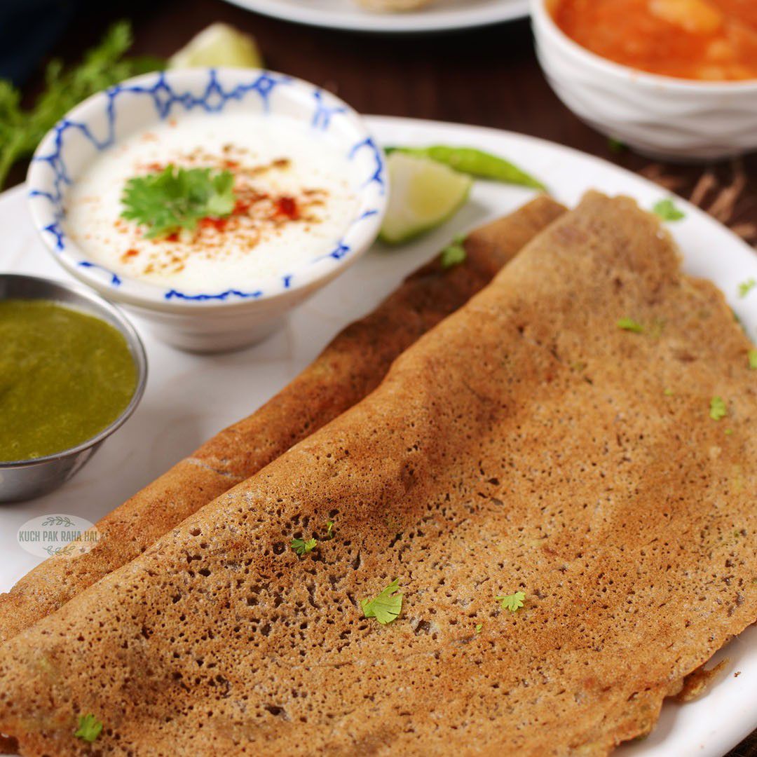 Singhara cheela with Curd