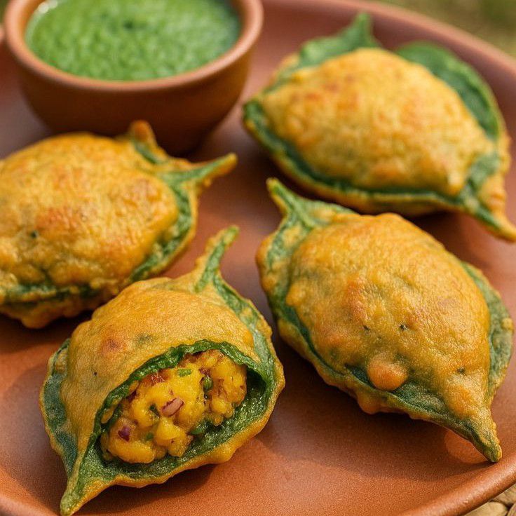 Stuffed palak leaves