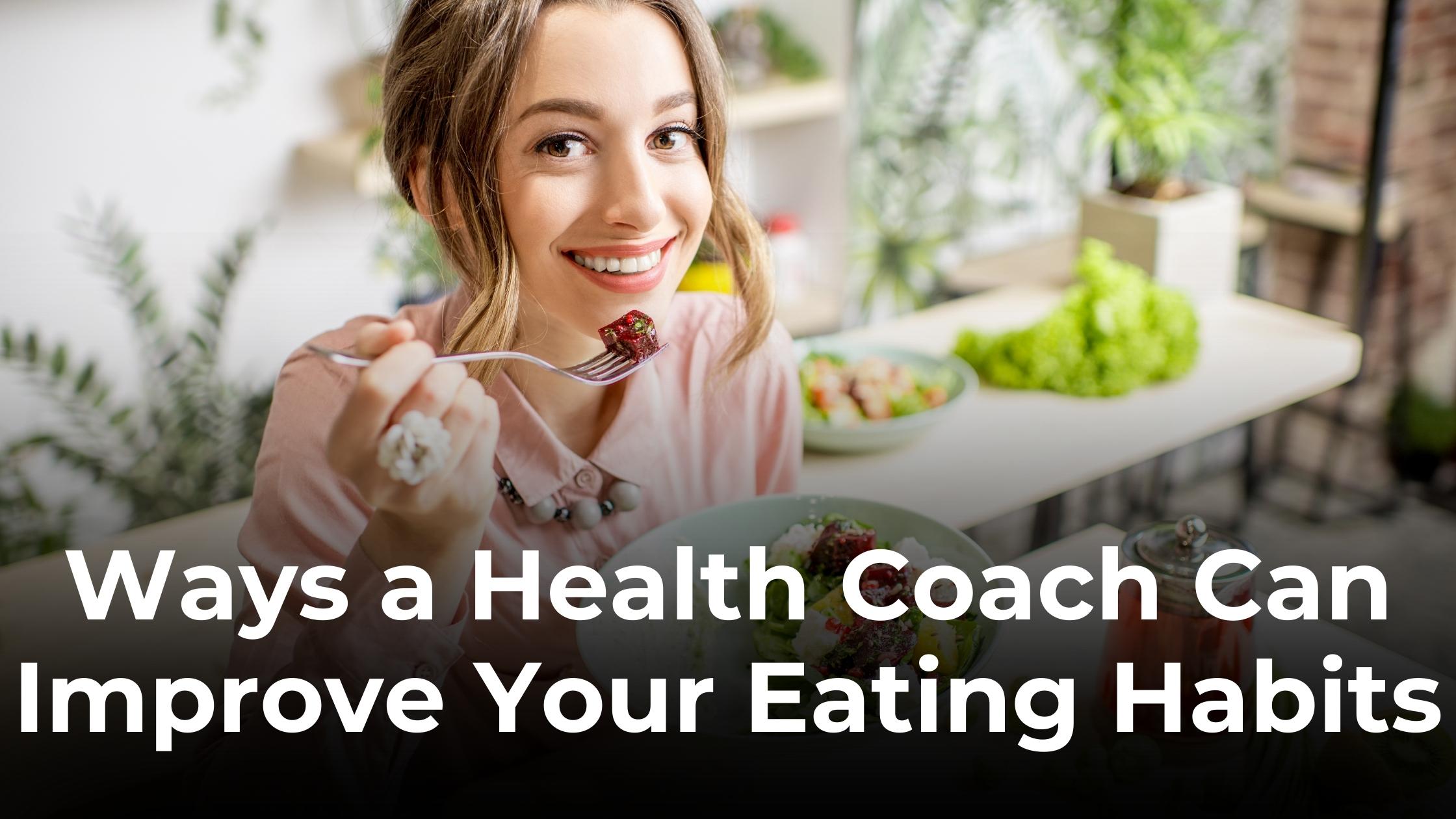 A health coach guiding a person through a healthy meal plan, with fresh fruits, vegetables, and a nutrition chart on a table